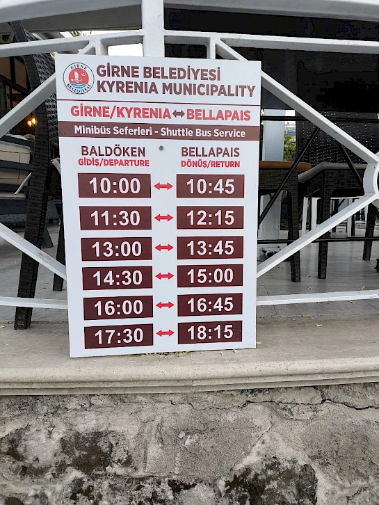 Maršruta autobusa saraksts Girne — Bellapais