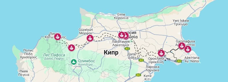 КПП Північного Кіпру на карті